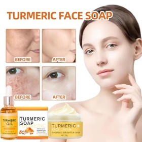 Turmeric Crème Au Curcuma + Huile Au Curcuma + Savon Au Curcuma,Kit De Soin De La Peau Au Curcuma 3 En 1,Trio De Soins Au Cur