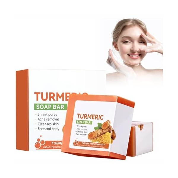 2PC Savon au Curcuma,Barre de Savon pour le Visage et le Corps,Anti Taches Savon Curcuma Kojic-Acid Soap,Savon pour les Tache