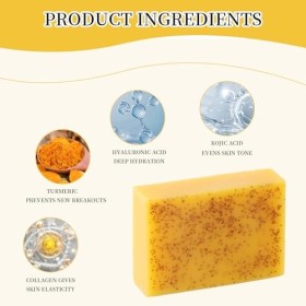 Savon à Lacide Kojique au Curcuma, Naturel Savon Curcuma Eclaircissant avec un Filet Moussant, Turmeric Soap Fait à la Main,