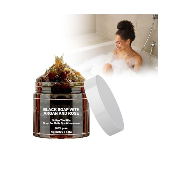 Savons Noirs Marocains, 200 G Savon Noir À Largan Et À La Rose Savon Noir Exfoliant Pour Le Corps Du Maroc Moroccan Black So