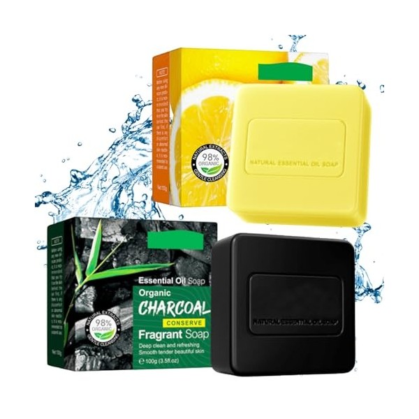 2 pièces de savon naturel au citron,100 g de savon au citron pour le bain + savon de bain au charbon de bambou,peut être util