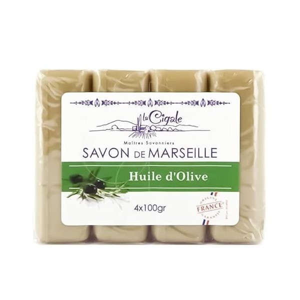 Lot de 4 Savon - SAVON DE MARSEILLE - Senteur OLIVE- ORIGINE FRANCE - 98% Naturelle - 628