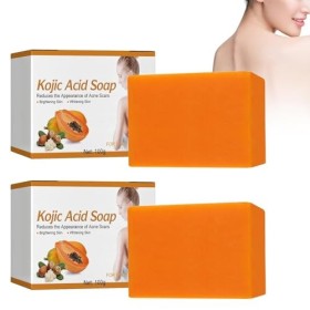 Grgowe 2PC Savon À LAcide Kojique,Savon Curcuma,Savon à lAcide Kojique Pour lHyperpigmentation,Savon à LAcide Kojique Pou