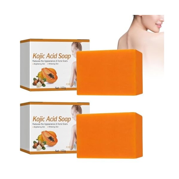 Grgowe 2PC Savon À LAcide Kojique,Savon Curcuma,Savon à lAcide Kojique Pour lHyperpigmentation,Savon à LAcide Kojique Pou