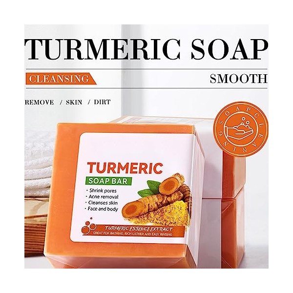Barre Savon au Curcuma,Savon Curcuma,Urmeric Soap,Savon Curcuma Visage et Corps,Savon au Curcuma Nettoyage de la Peau du Visa