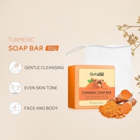QUIYUM Savon au Curcuma, 3 Pièces Savon au Gingembre, Savon pour Visage au Curcuma Anti Taches, pour Tous les Types de Peau, 