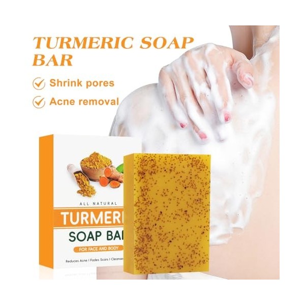 2 Pièces Savon au Curcuma,Savon Éclaircissant Au Curcuma,Savon Naturel Au Curcuma,Savon À Lacide Kojique Éclaircissant,Savon