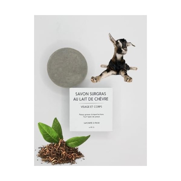 Savon surgras au lait de chèvre, à largile blanche et arbre à thé, savon lait de chèvre 100% bio, savon chèvre et arbre à th