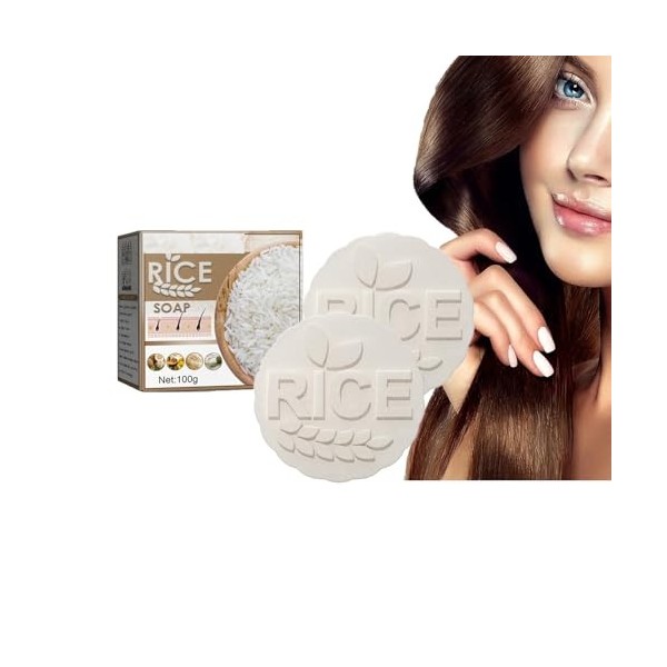 Dyceittdia 2pcs Savon Shampoing au Riz, Savon Shampoing anti-chute au Riz, Savon Shampoing anti-chute, Nettoyer les Cheveux, 