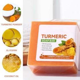 Savon Curcuma Visage,Turmeric Soap,Savon Au Curcuma,Savon Au Curcuma Eclaircissant,Savon de Bain pour le Visage et le Corp,Sa