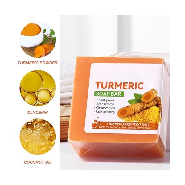 Savon Curcuma Visage,Turmeric Soap,Savon Au Curcuma,Savon Au Curcuma Eclaircissant,Savon de Bain pour le Visage et le Corp,Sa