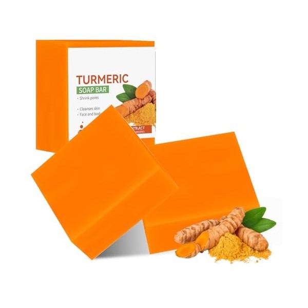 2PCS Lemon Turmeric Kojic Acid Soap, Savon au curcuma, Turmeric Soap, Savon éclaircissant au curcuma For Dark Spots, Turmeric