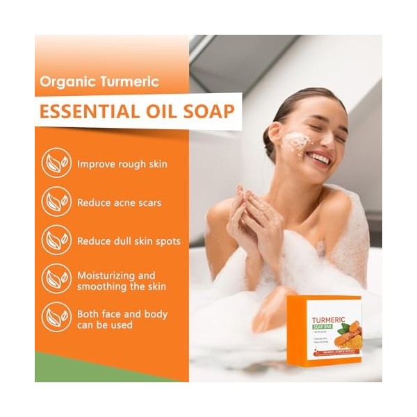 2PCS Lemon Turmeric Kojic Acid Soap, Savon au curcuma, Turmeric Soap, Savon éclaircissant au curcuma For Dark Spots, Turmeric