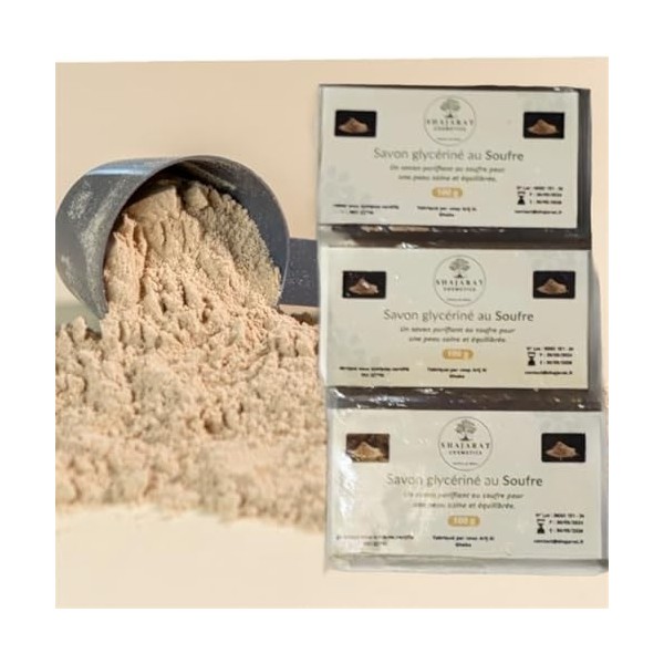 Lot 3 Savons Glycérine au Soufre | Purifiant Anti-Imperfections | Format 100g x3 | Peaux Grasses et Acnéiques | 100% Naturel