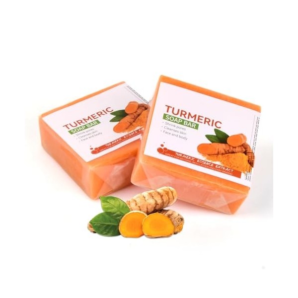 2 Pièces Savon à Lacide Kojique, Kojic Acid Soap, Savon Curcuma, Skin Lightening Soap pour éclaircissant Hydratant Même Tein