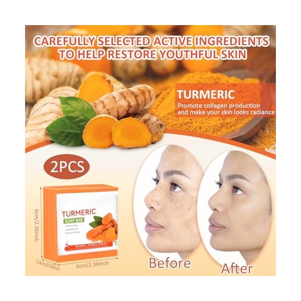 2 Pièces Savon à Lacide Kojique, Kojic Acid Soap, Savon Curcuma, Skin Lightening Soap pour éclaircissant Hydratant Même Tein