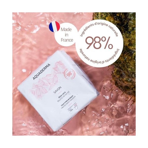Aquaderma Savon Solide Beurre de Karité & Aloe Vera BIO Lot de 2 * 100g - 98% Origine Naturelle & Made in France - Protection