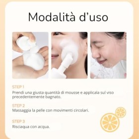 Mousse nettoyant visage avec brosse massante en silicone 150 ml, mousse démaquillante pour le visage et les yeux, vitamine C 