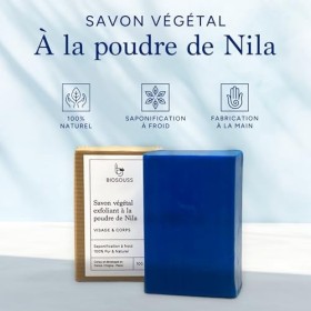 Barre de Savon Exfoliant Nila de BioSouss - Nettoyant Visage et Corps Organique avec Propriétés Naturelles Hydratantes, Antib