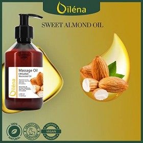 Oïléna Huile végétale d’ Amande Douce 100% Naturelle, Huile de massage Visage et Corps Soin cheveux, ongles, Huile à barbe, é