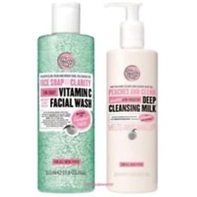 Soap & Glory Lot de 2 savons pour le visage et clarté 3 en 1 détox à la vitamine C 350 ml et savon Glory Peaches & Clean 4 en