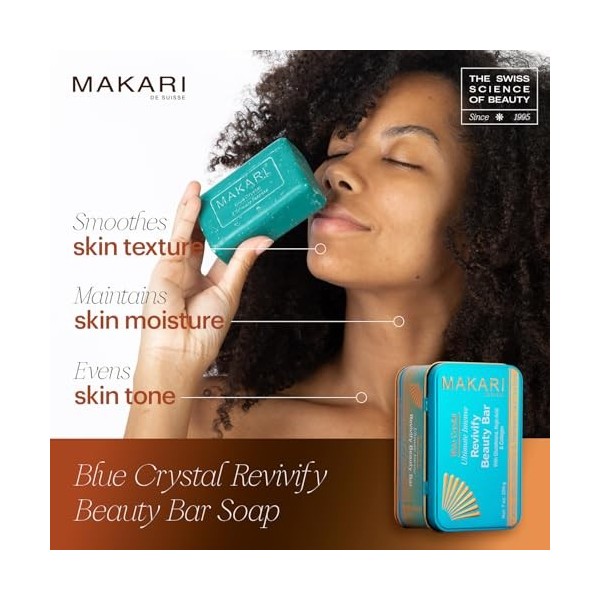 Makari Pain de savon bleu cristal revivifiant – Pain de savon éclaircissant et nettoyant au Glutathione naturel – Exfolie la 