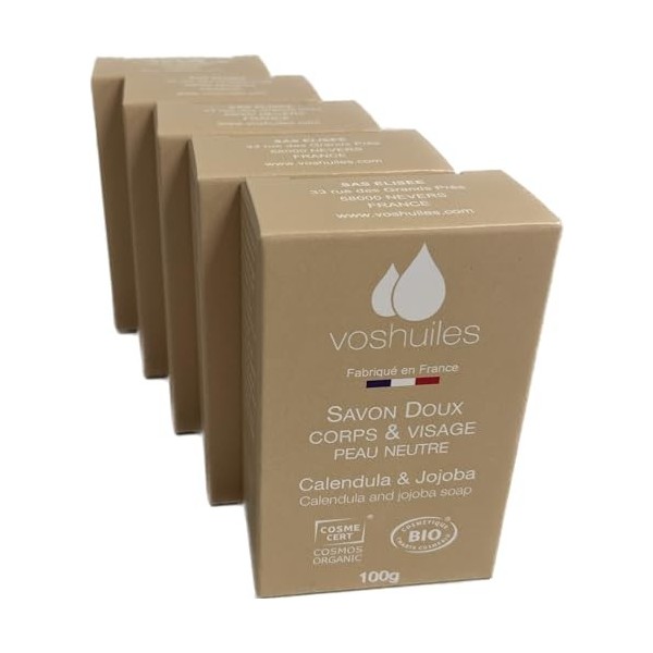 Lot de 5 Savons Calendula et Jojoba pour peau neutre COSMOS