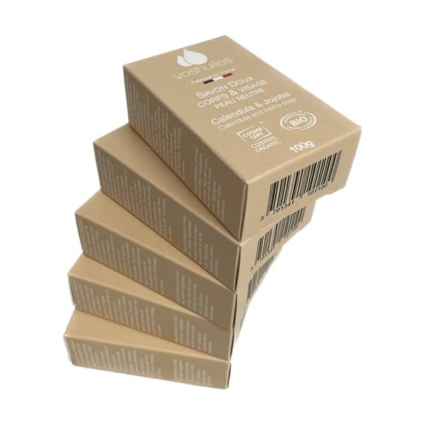 Lot de 5 Savons Calendula et Jojoba pour peau neutre COSMOS