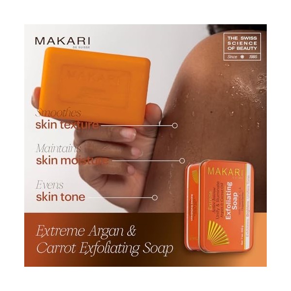 Makari Extrême Savon Éclaircissant aux huiles d’Argan & de Carotte 7 oz Action anti-âge éclaircissante et exfoliante à base d