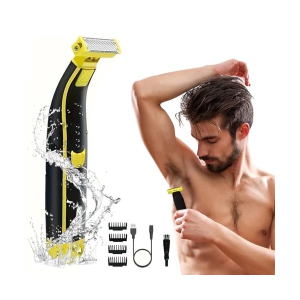 Rasoir électrique pour le corps – IPX5 avec 4 peignes de limite, rechargeable par USB, rasoir électrique pour homme, essentie