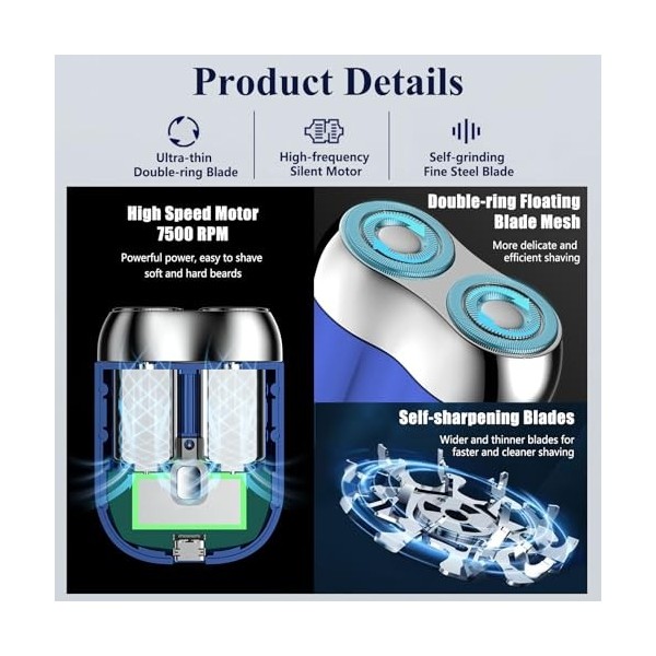 Mini rasoir électrique à double tête, étanche IPX6 et lavable, rasage humide et sec, mini rasoir portable rechargeable à doub