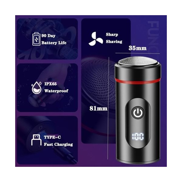 Mini Rasoir électrique, 8 * 3cm 7000rpm USB Rechargeable Shaver IPX7 étanche 90 Jours Dutilisation Prolongée Pour La Maison,