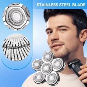 Lot de 6 lames de rechange pour rasoir électrique, étanche, pour homme, argenté