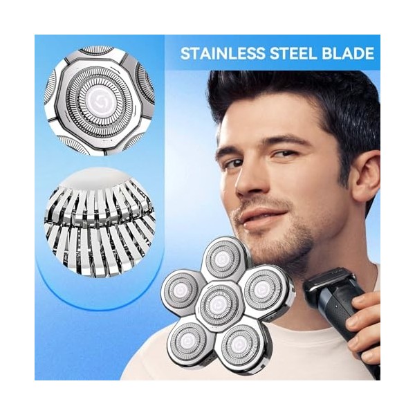 Lot de 6 lames de rechange pour rasoir électrique, étanche, pour homme, argenté