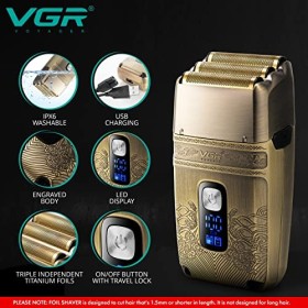 VGR Rasoir électrique pour homme – Rasoir en aluminium décoloré – Étanchéité IPX6 lavable – Machine à raser rechargeable sans