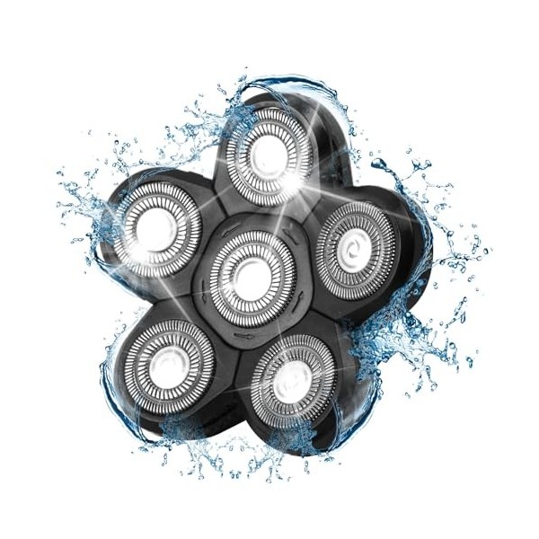 Lot de 6 lames de rechange pour rasoir de tête, résistant à leau, pour homme, rasoir rotatif, rasoir électrique pour homme