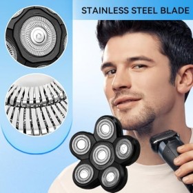 Lot de 6 lames de rechange pour rasoir de tête, résistant à leau, pour homme, rasoir rotatif, rasoir électrique pour homme