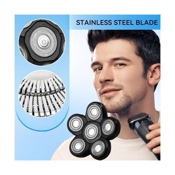Lot de 6 lames de rechange pour rasoir de tête, résistant à leau, pour homme, rasoir rotatif, rasoir électrique pour homme
