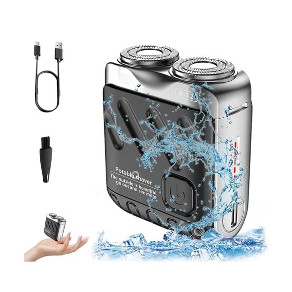 Rasoir Electriques, 9000rpm IPX7 Etanche Mini Rasoir de Voyage 60 Jours DUtilisation Prolongée Avec Lame tranchante en acier