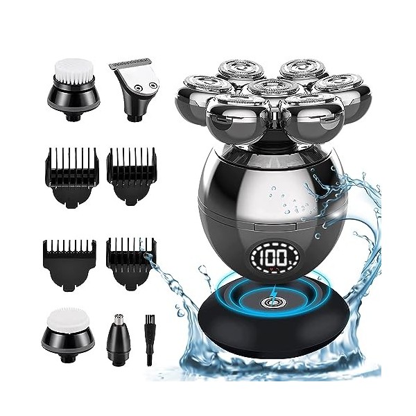 Rasoir électrique pour homme 5 en 1 - Rasoir électrique professionnel avec 7 têtes de rasage rotatives et kit dentretien de