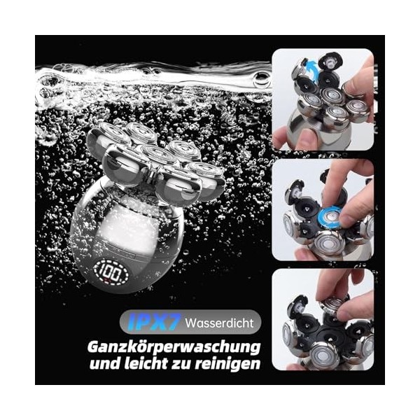 Rasoir électrique pour homme 5 en 1 - Rasoir électrique professionnel avec 7 têtes de rasage rotatives et kit dentretien de