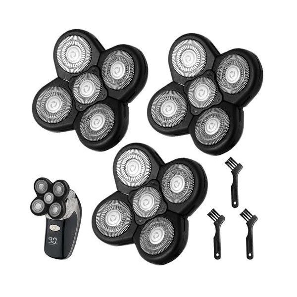Lot de 3 têtes de rechange universelles pour rasoir électrique 5D pour homme chauve, facile à installer, pour rasoir humide e