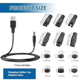 Chargeur Universel de Rasoir 5V, Chargeur Tondeuse avec 6 Connecteurs Adaptateurs, Câble USB vers DC, Compatible avec Toutes 