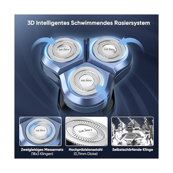 Sejoy Rasoir électrique pour le visage des hommes, sans fil, rasoir rotatif rechargeable par USB, kit portable 5 en 1, rasoir