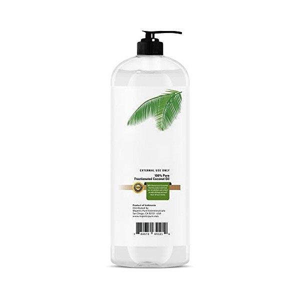 Majestic Pure - Huile De Coco Fractionnée 16 Oz - 100% Pure & Natural - Hydratant & Adoucisseur, Excellente Huile De Massage 