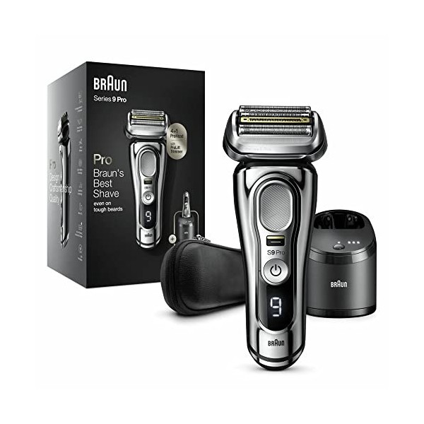 Braun Series 9 Pro Rasoir électrique pour homme, Rasoir à barbe avec tondeuse ProLift et tête 4 en 1, centre de nettoyage et 