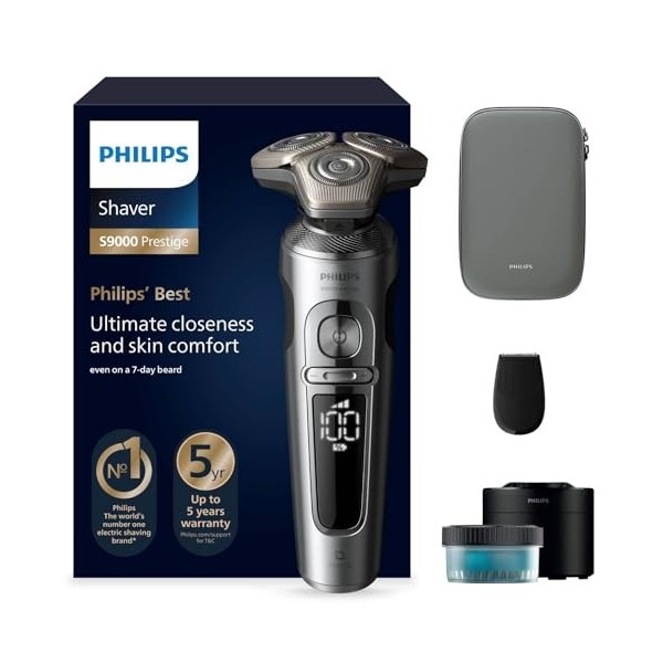 Philips Shaver S9000 Prestige, rasoir électrique Wet&Dry, chrome brillant, système de rasage Lift & Cut, technologie SkinIQ,