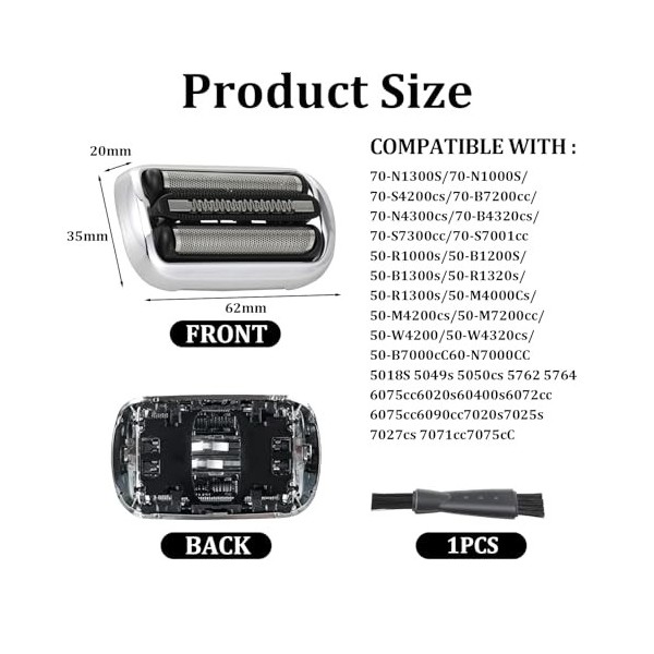 Roinaid 73S pour rasoir Braun Series 7, lame de rechange compatible avec le rasoir électrique Braun S7, tête de rasage rempla