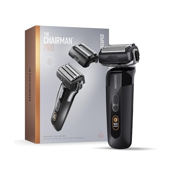 MANSCAPED® The Chairman™ PRO Men’s Foil Shaver - Two Interchangeable Blade Heads, SkinSafe® Four-Blade Foil & Stubble Trimmer