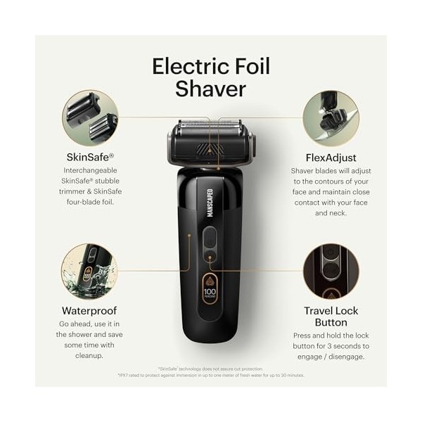 MANSCAPED® The Chairman™ PRO Men’s Foil Shaver - Two Interchangeable Blade Heads, SkinSafe® Four-Blade Foil & Stubble Trimmer